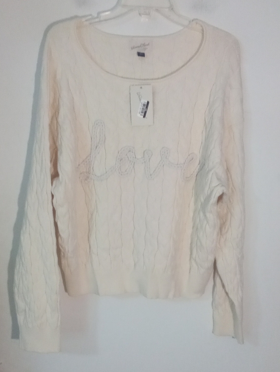 Universal Thread Sweaters - Universal Thread Cream Cable-Knit 'Love' Crewneck Sweater XXL 2X NWT $35 So Soft